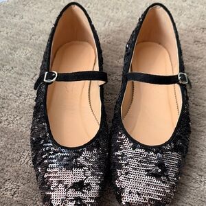 J.Crew Black Sequin Mary Jane Flats